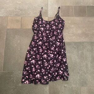 Adorable Floral Black and Pink Dress, fit and flare, EUC